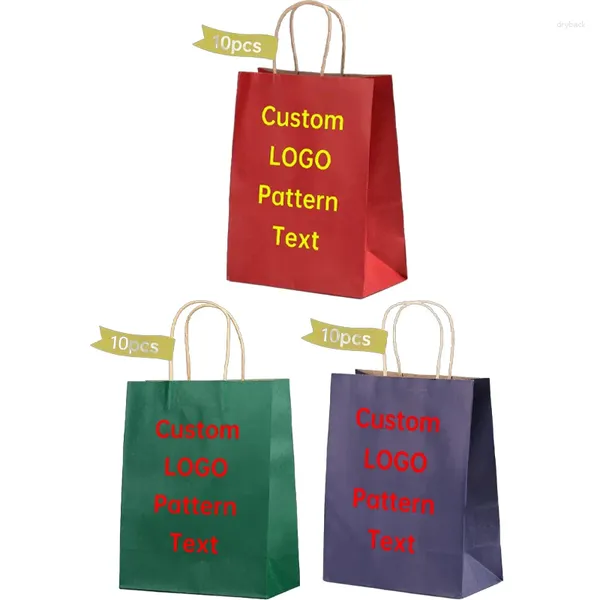 Wrap regalo Kraft Custom Kraft Bag di carta personalizzata Logo stampato Coffee da asporto da asporto Vino verde blu scuro rosso