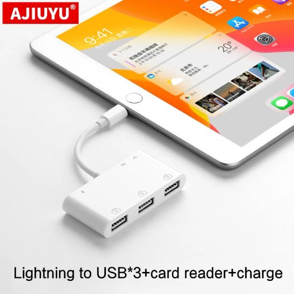 Hubs Ajiuyu USB Lightning OTG Hub para iPad Air 2 3 Pro Mini 4 5 10.2 9,7 10,5 Tablet HDMI Conversor de adaptador Conexão do teclado Mouse