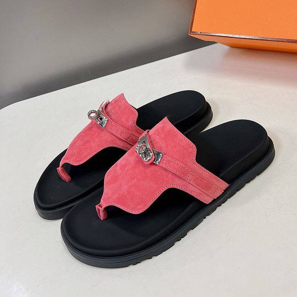 Kid Suede Brand Design Flip-Flops Frauen Schuhe Sommerschlupf am Strand Mules Ladies Schuhe Unisex Slide Pantoffeln