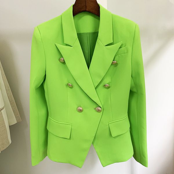 Kadın Suit Blazers High Street Est Tasarımcı Ceket Klasik Metal Aslan Düğmeleri Çift Kruvaze Slim Featting Blazer Neon Green 231025
