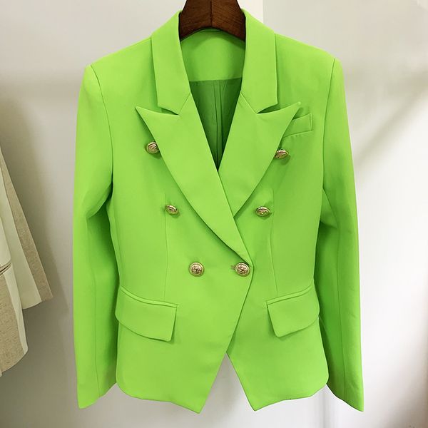 Damenanzüge Blazer High Street Est Designerjacke Klassische Metall Löwenknöpfe doppelte Baceed Slim -Signal Blazer Neon Green 231025