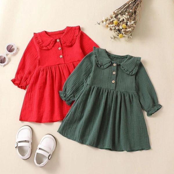 Girl Dresses Toddler Girl Dress Casual Autumn Autunno a colori solidi Button Princess Birthday Party Gown Abiti per bambini vestiti