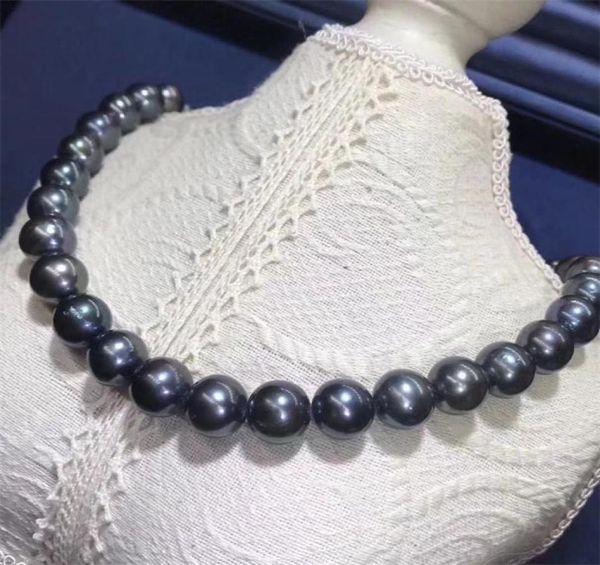 Mode Frauen039s echt 89mm Tahitian Black Natural Pearl Halskette 18quot 255 W26206329
