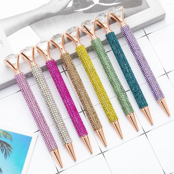 15pcs Bag Drill Great Diamond Ballpoint Pen Girl Студенческие канцелярские товары вращающиеся металлические кристалл