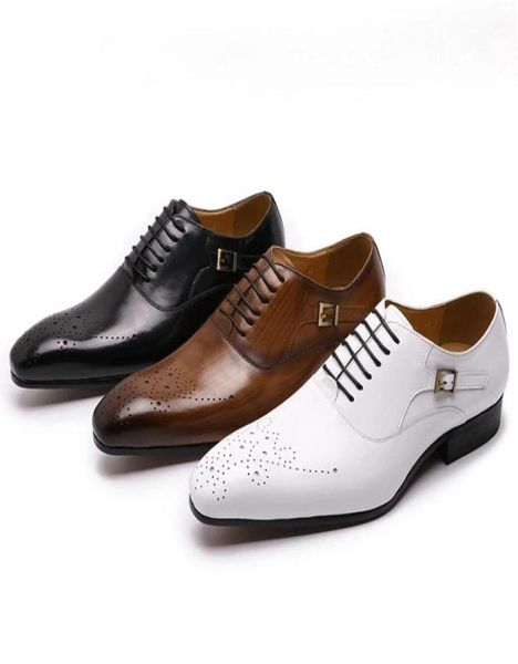 Moda plus tamanho 13 tênis de vestido masculino artesanal genuíno de couro branco Oxford Men Sapatos de casamento de casamento com centear pontudo