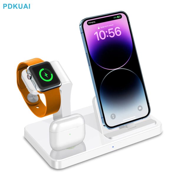 Chargers 3 em 1 carregador sem fio Stand para Apple Watch AirPods Pro Múltiplos dispositivos Charging Fast para iPhone 14 13 12 11 XS XR x 8 7 Plus