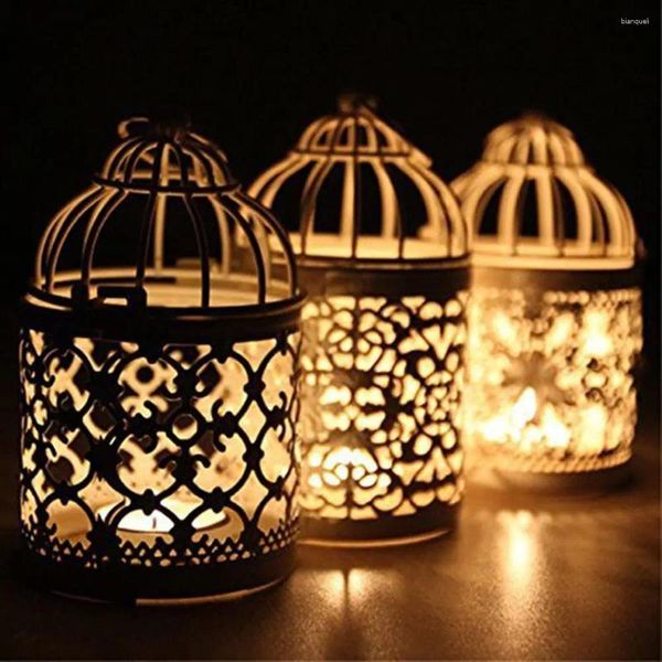 Titulares de vela Metal tealight Holder Hanging Lanterns Birdcage Candlestick Candlelight Dinner Party Party Decoração de mesa de casa