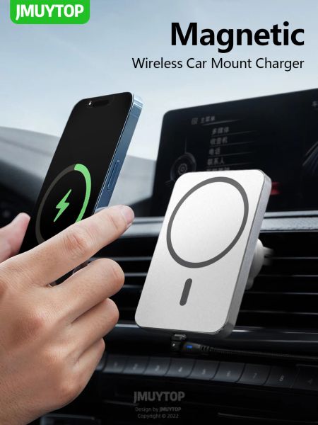 Chargers Magnetic Wireless Car Charger Mount Adsorbable Phone para iPhone 15 14 13 Pro Max Adsorção 15W Porta de estrutura de liga de carregamento rápido