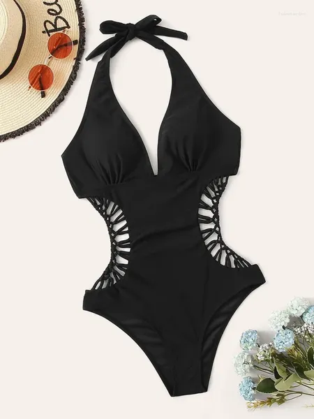 Swimwear femminile 2024 sexy croce un pezzo da nuoto nero tagliato donna che fa il bagno al bagno femminile da spiaggia da spiaggia