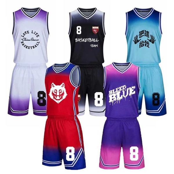 I fan tops Tees Men Child Gradient Basketball Jersey + Short Sets Youth Top College Basketball Uniforms Atleta Kits Kits Suit Y240423