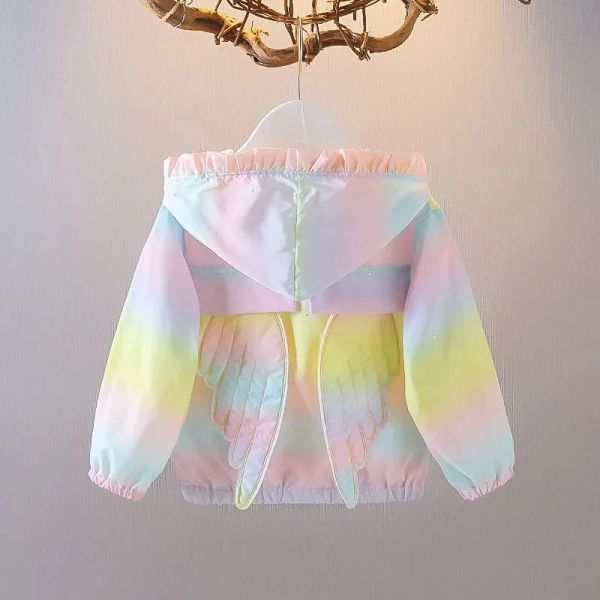 Schichten Neuankömmlinge Babymädchen Jacke Frühling Herbst Bunte Mädchen Kleidung Neugeborene Mäntel für Kinderjacke mit Rücken Engel Wings Windbreaker