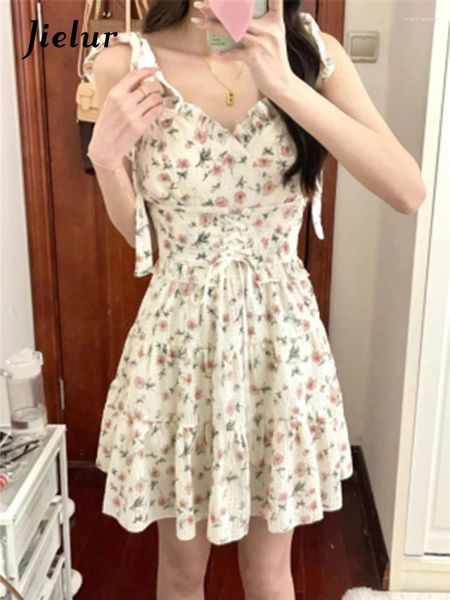Повседневные платья розовый v-образец платье для ремня Женское летняя корейская сладкая леди цветочная шнурка