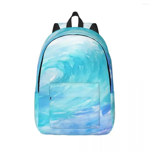 Backpack School School Student Ombre Wave Wave Watercolor Ombro Laptop Bag School