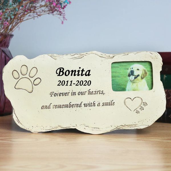 Tombe personalizzate Pet Memorial Stone con cornice fotografica Stampa zampa Monumento per animali domestici tomba per cani gatti jsys