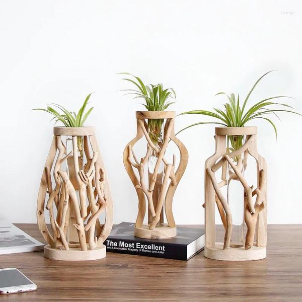 Vasen handgefertigtes massives Holz kleiner Vase Landschaft mögen Artikel Blumenhydroponic Testrohr Pastoral Mini Multi-Pot kreativ
