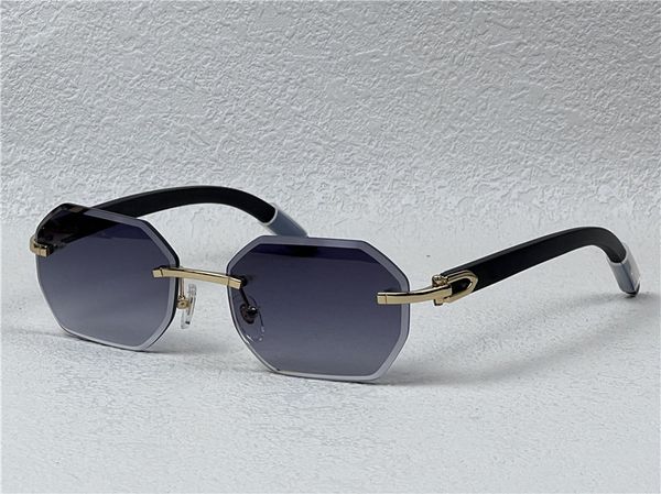 Новый дизайн моды мужчины солнцезащитные очки без оправа кристаллического вырезания UV400 золотые светлые линзы деревянные храмы летние очки 0118 с корпусом