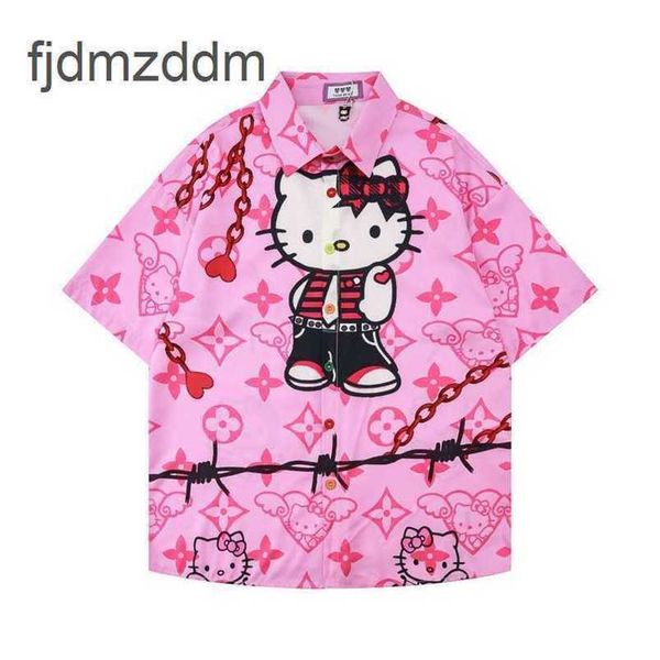 Modedesignerin Herren- und Frauenhemden lässig Cartoon coole Kitty Kurzärmel -Hemd Spaß süßes Mädchen süße lose Strickjacke Sommer