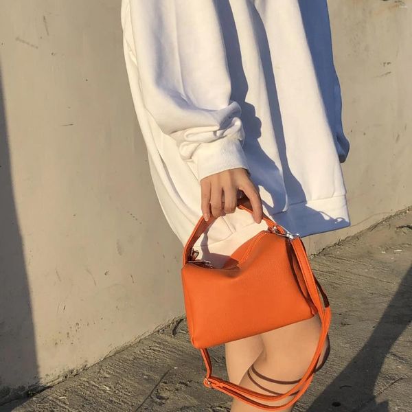 Umhängetaschen kleine orange Frauen Bag Design Quadrat Handtasche Litschi Muster Hand tragen Mini-Tofu-Geldbörse 01-sb-dflzmn