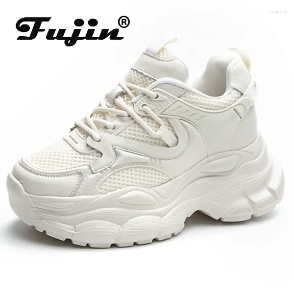 Scarpe casual fujin da 5,5 cm a maglia vera piattaforma in pelle vera piattaforma a cuneo skate skate skate board ergonomico sneakers grossolana vulcanizzato di supporto vulcanizzato