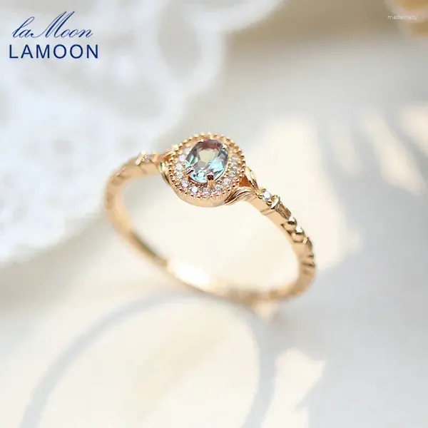 Cluster Rings Lamoon Vintage Wandage Ring для женщин Александрит Изменение Цвет 925 Серебряное серебро тонколокое золото.