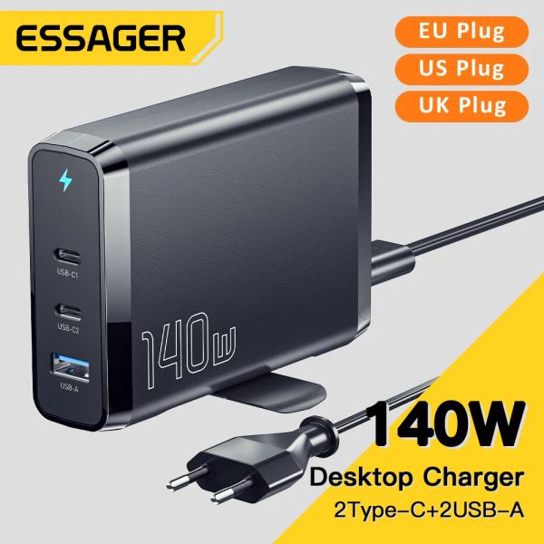 Ladegeräte Essager 140W Gan USB Typ C Desktop Ladegerät 100W Schnellladung QC4.0 PD3.0 Fast Chagers Station für MacBook Samsung iPhone Laptop