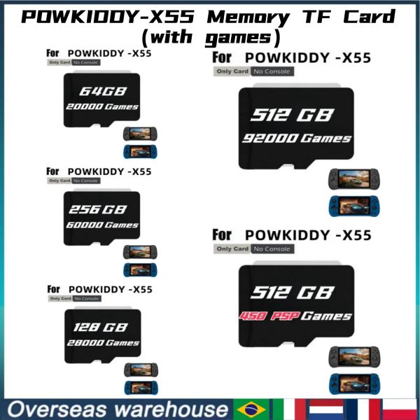 Powkiddy için Oyuncular X55 Retro El Oyun Konsolu TF Kart Ön Yüklü Oyunlar Hafıza Kartı Evrensel 512G 92000 Oyunlar 450 PSP