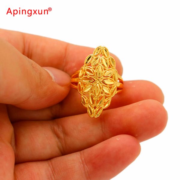 Bands Apingxun Dubai Gold Farbdurchmesser 1,9 cm Ring für Frauen Männer Unisex Engagement Jubiläum Ring Schmuck Afrika Französische Dekoration