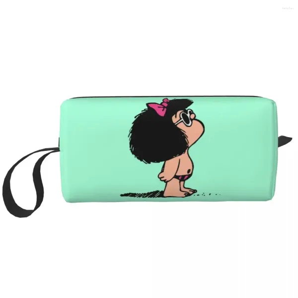 Bolsas de cosméticos mafalda com maiôs de maiôs saco de higiene pessoal clássico argentina desenho animado mangá organizador de beleza de beleza kit dopp estojo