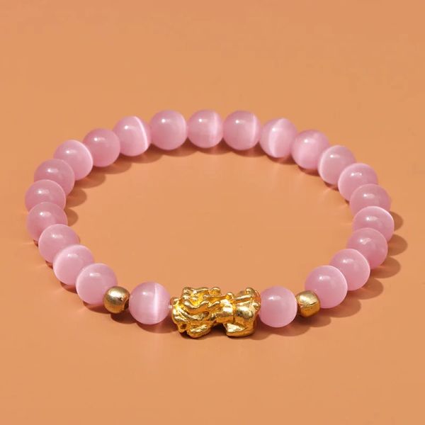 Strands Feng Shui Stone Stone Bracelet Bracelets Pink olho de gato Pulseiras Pixiu Riqueza Lucky Bracelet para homens Bulbões de joias