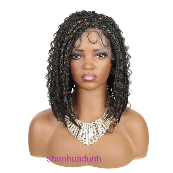 Handmade Hair Short Três peruca preta Black Twisted Wave Farda de tampa da cabeça trançada