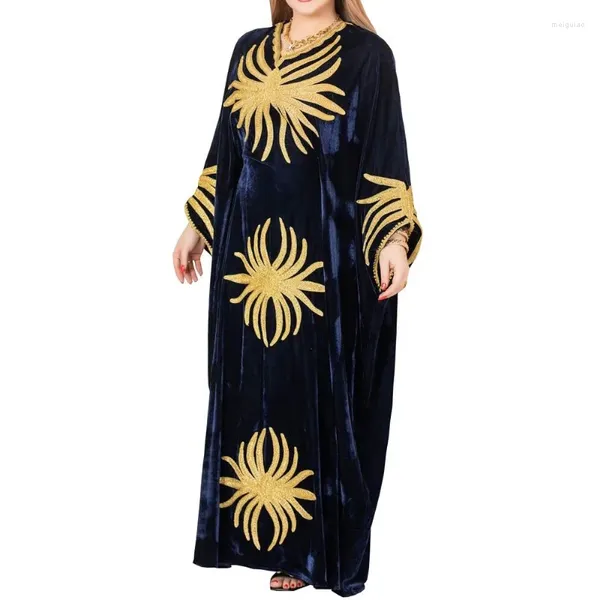 Abbigliamento etnico blu navy blu tessuto in tessuto marocco dubai camicia lunga abbraccio Abaya abbracci tendenza alla moda