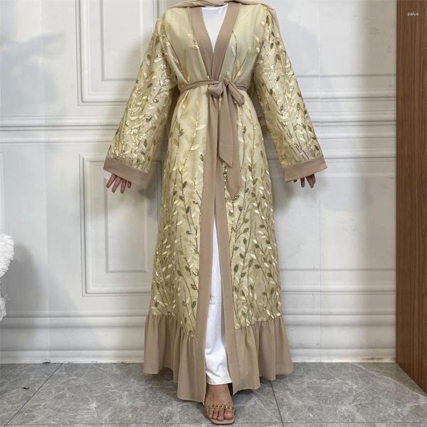 ETHNISCHE Kleidung Paillette Stickerei Offen Kimono Abaya Muslim Frauen Eid Ramadan Strickjacken Langes Kleid Dubai Kaftan Arabergewand