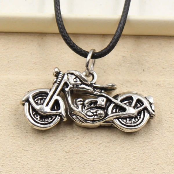 Halsketten Neue Mode tibetanische Silber Farbe Anhänger Motorrad Halskette Choker Charm schwarzer Lederkordfabrik Preis handgefertigter Schmuck