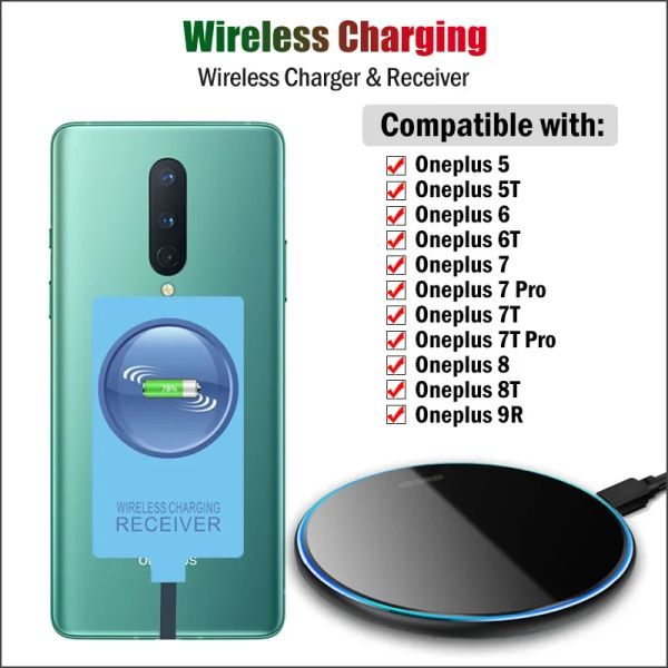 Chargers Qi Ricevitore di caricabatterie wireless per OnePlus 6 6T 7 7t Pro 8 8T 9R 10R 11R 11 Adattatore di ricarica wireless USB Typec Connettore