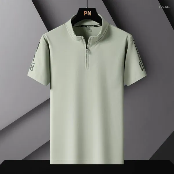 Polos maschile Stand Fashion State Collar con cerniera stampata per polo casual Abbigliamento 2024 Primavera estate Solido Tops Busines maglietta