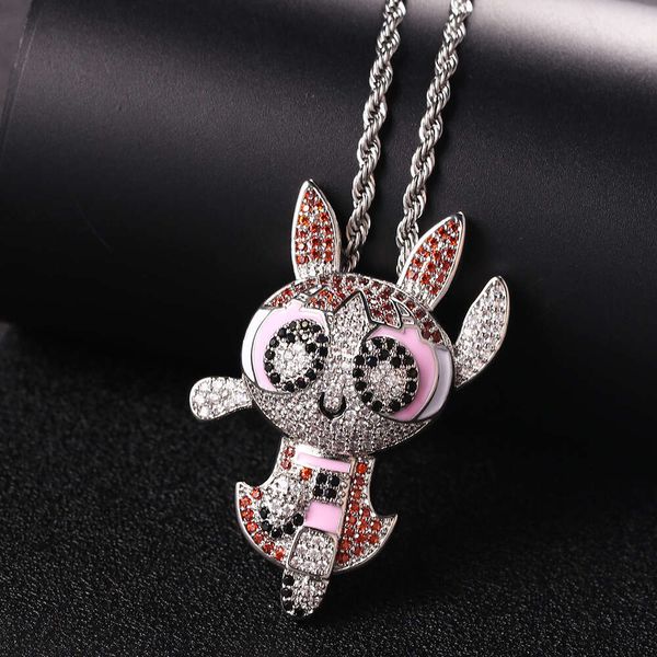 ANIME Cartoon Flying Police Girl con la stessa collana hip-hop di zirconio a colore di zirconio