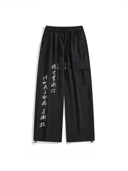 Calça masculina jovem estilo nacional chinês Tassel Tassel Prações direta Design artístico de caligrafia Imprima calças casuais