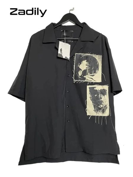 Zadily Summer Y2K Kurzarm Shirt Frauen Patch Designs Button Up Lose Bluse Tunika Gothic Streetwear weibliche Kleidung Top 240418