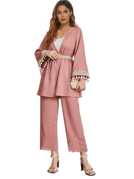 Roupas abaya muçulmano vestido mulheres manga cheia com tamel tampo de calça adequado outono novo casual casual iSlam