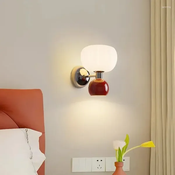 Wandlampe LED Französische Creme Lichter Nordic Schlafzimmer Nachtkürbislampen für Wohnzimmer Gang Flur Balkon