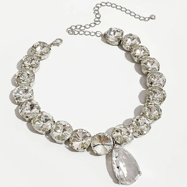 Halsketten Peri'Sbox Big Vintage Teardrop Halskette Luxuskristall Halsketten für Frauen Große Strasskette für Hochzeit Schmuck