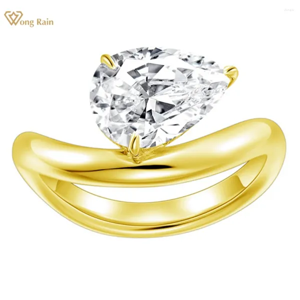 Clusterringe Wong Regen Vintage 18K Gold plattiert 925 Sterling Silber Pear Cut Labor Saphir Gems Ehering Schmuck für Frauen Engagement