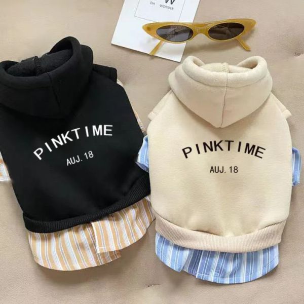 Hoodies Pet Dog Roupas de letras Capuzes para cães Falsificar duas peças roupas gato pequeno rosa tempo imprimir outono de inverno moda tendência chihuahua