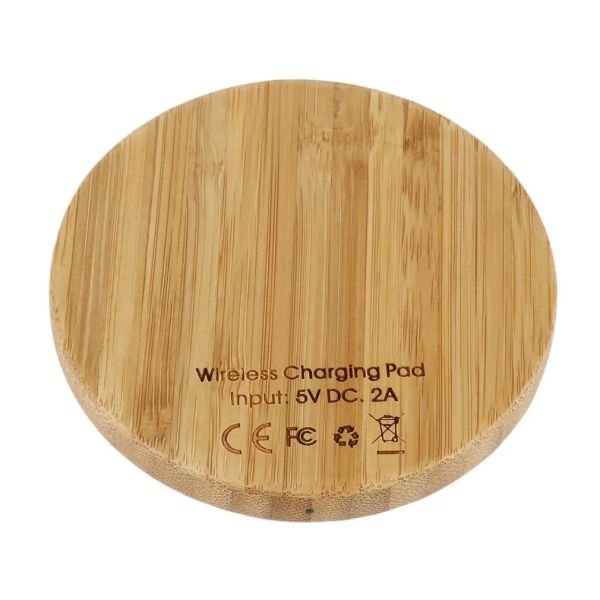 Chargers WT500 Transmissor de carregador sem fio Bamboo fez o lançador Round Round com luz indicadora LED mostra o status de carregamento