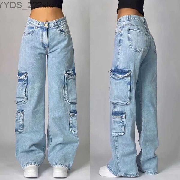 Jeans Streetwear da donna USA Nuovo lavaggio azzurro jeans tascatura azzurra Y2K Street Fashion Punk Punk High Wide Pantaloni per uomini e donne YQ240423