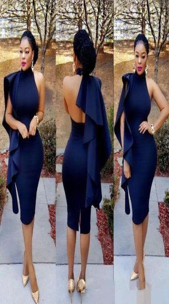 Sexy Halter Neck Ruffles senza maniche Vestitidos de nolia senza ginocchio senza schienale abiti da ballo corto festa serate7627683