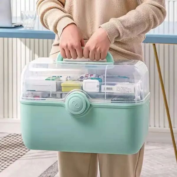 Bins große Familienmedizin Pillen Box Lagerbehälter 3 Schichten Pillen Organizer Box Erste -Hilfe -Kit Großkapazität Pille Fälle Gesundheitswesen