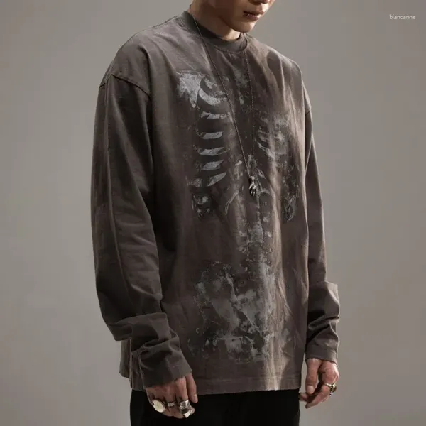 Jaquetas masculinas lavadas e desgastadas no estilo de roupa escura do estilo Hip Hop base de manga longa solta