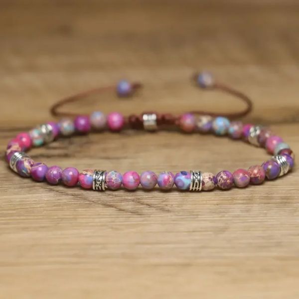 Strands 4mm Purple Imperial Jasper Bracelet de alta qualidade sedimentos do mar natural jóias finas pulseira aprimorável para mulheres meninas