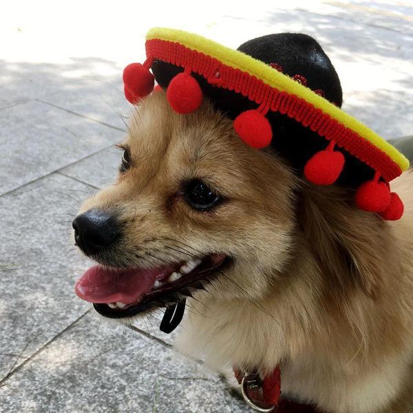 Vestuário para cães pet estilos mexicanos chapéus acessórios de capacete mini chapéu de sol para cães e gatos divertidos palha sombrero